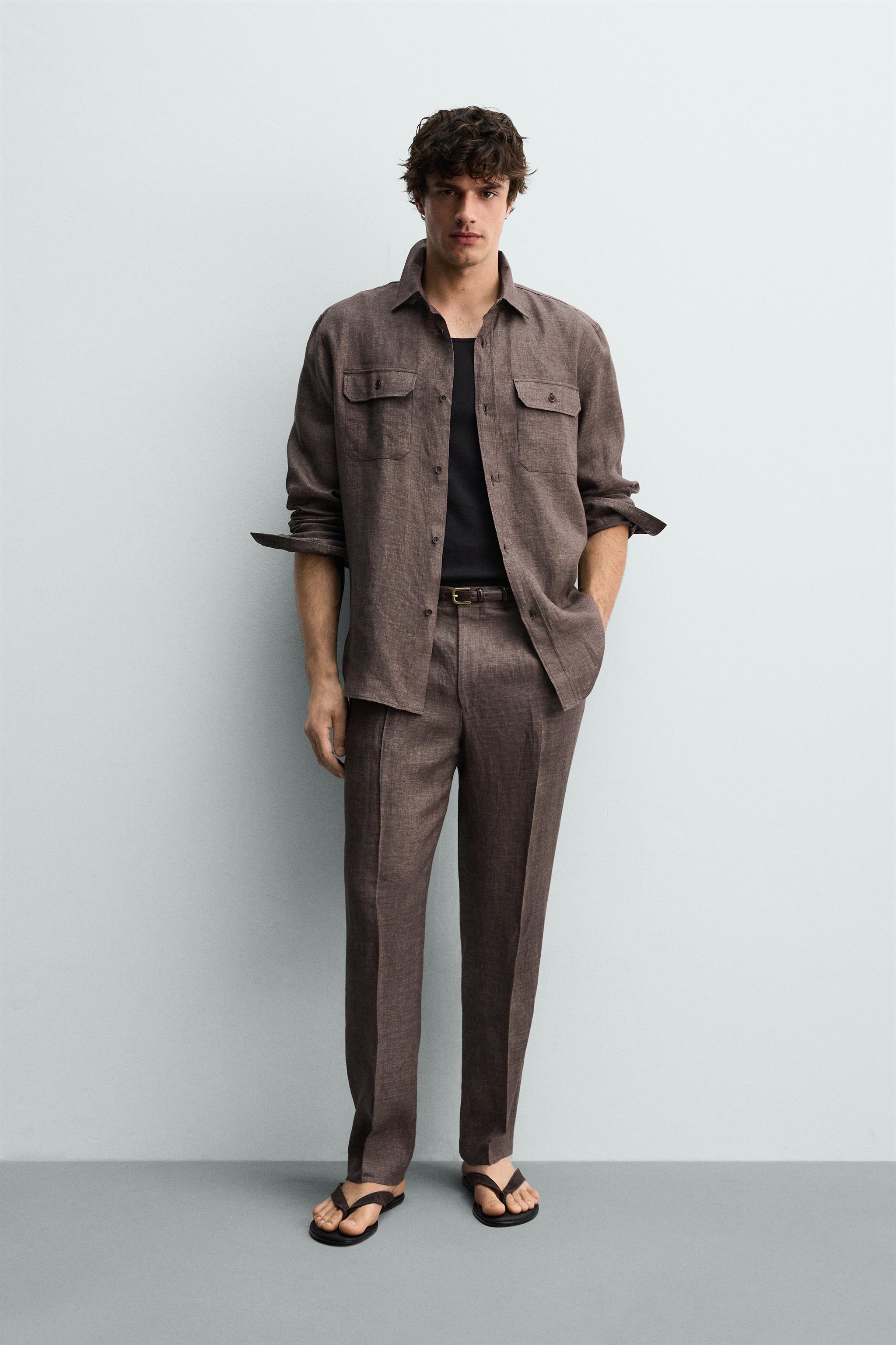 REGULAR FIT 100% LINEN PANTS